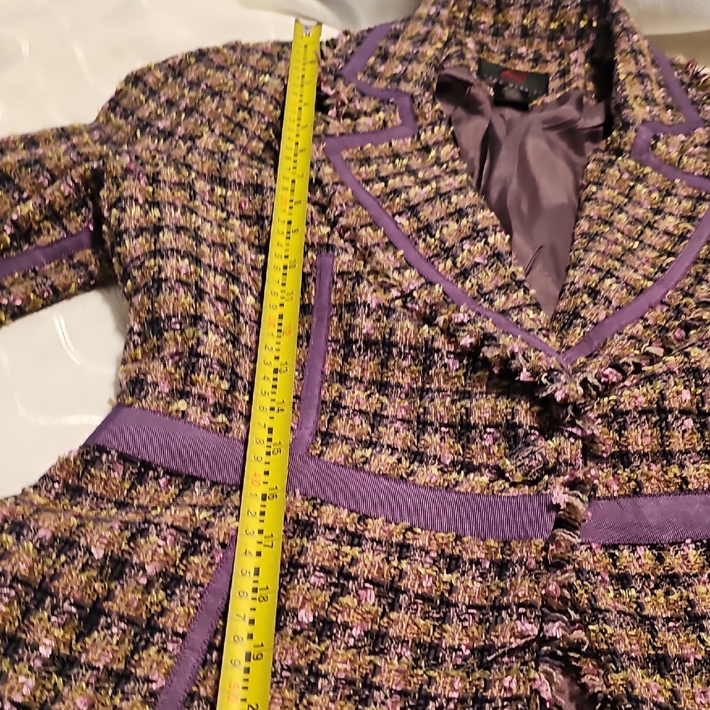 True Meaning Multicolor Tweed Fringe Blazer Womans Large - Picture 7 of 13